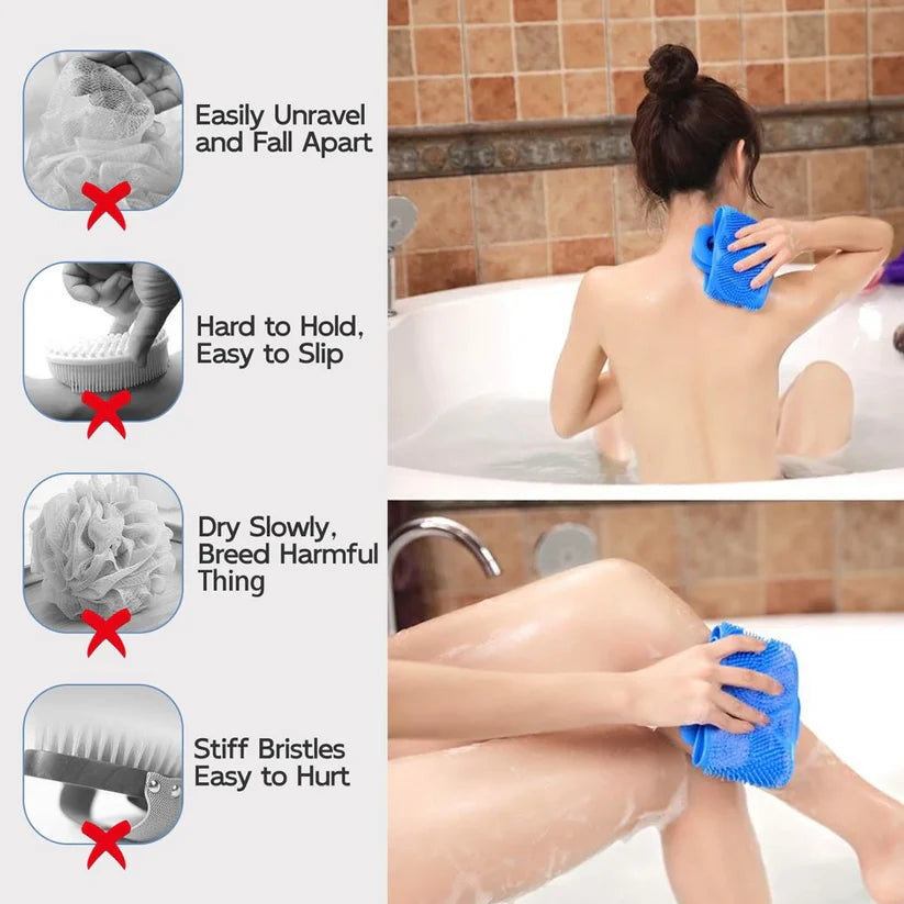 Silicone Body Back Scrubber Double Side Bathing Brush for Skin Deep Cleaning, Scrubber Belt  - Bestselling Products