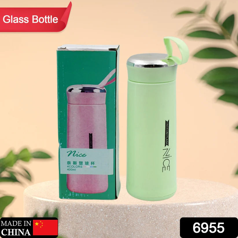 Water bottle 400ml leak proof, glass water bottle with daily water intake for gym and children, Nice Bottle (1 pc /Mix Color)  - Bestselling Products